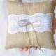 Burlap ring pillow Burlap Ring Bearer Pillow with White or Ivory cotton lace Ring cushion Woodland / Rustic / Cottage style Weddings