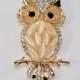 Owl Brooch, Golden Tone Rhinestone Brooch, Owl Jewelry, Gold Broach,  Rhinestone Brooch, Accessories, Costume Jewelry