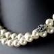 Swarovski pearl necklace, double strand with skull: princess length ivory, white, pink, black pearls, goth rockabilly wedding skull jewelry