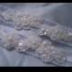 White Beaded Lace Garter Set White Sheer Organza Wedding Bridal