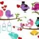 Wedding Birds Clipart Clip Art, Valentine Love Birds Lovebirds Clipart Clip Art - Commercial and Personal