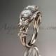 14kt rose gold diamond flower 3 stone Forever Brilliant Moissanite wedding ring ADLR203