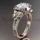 14kt rose gold diamond floral wedding ring, engagement ring with cushion cut moissanite ADLR148