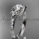 Unique Platinum diamond leaf and vine, floral diamond engagement ring with a "Forever Brilliant" Moissanite center stone ADLR333
