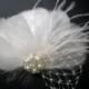 Wedding Bridal Light Ivory Feather Pearl Rhinestone Jewel Veiling Head Piece Hair Clip Fascinator Accessory