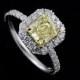 Two Tone Halo Delicate  Fancy Engagement Ring Mounting Setting Pictured With Yellow Canary Diamond