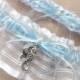 Beach Wedding Seahorse Garter Set White Sheer Organza Light Blue Satin Wedding Bridal