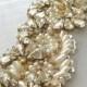 Gold Crystal Rhinestone Trim with Pearls, Gold Beaded Rhinestone Bridal Applique for Wedding Gown or Sash, 24"