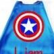 Super Hero Cape, Kids Cape Embroidered Captain America Logo Personalized with Name Royal Blue
