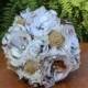 True Timber White Snowfall Camo Bridal Bouquet with rustic burlap and lace flowers / camo wedding / white camo / hunting themed wedding