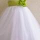 Flower Girl Dresses - WHITE with Green Lime (FD0RBP) - Wedding Easter Junior Bridesmaid - For Baby Infant Children Toddler Kids Teen Girls