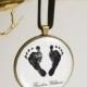 Baby Footprints Ornament in Antique Bronze and Glass - Christmas New Parent Grandparent Memorial Bouquet Charm Shower Tree