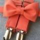 Orange/Coral Bow Tie and Suspender Set in sizes for babies, toddlers, boys, and men.