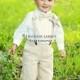 Linen Ring Bearer Outfit, 3 Piece Set, Ring Bearer Bowtie, Suspenders, and Pants. Wedding Outfit for Ringbearer