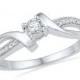 10k White Gold Ring, Diamond Engagement Ring or Womens Sterling Silver Promise Ring