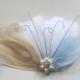 Wedding Bridal White Ivory Peacock Light Blue Feather Rhinestone Jewel Head Piece Hair Clip Fascinator Accessory Something Blue
