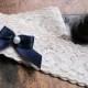 Wedding Garter: Vintage Inspired Beige Lace Garter with Navy Satin Bow