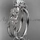 14kt white gold diamond floral, leaf and vine wedding ring, engagement ring with "Forever Brilliant" Moissanite center stone ADLR66