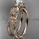 14kt rose gold diamond floral, leaf and vine wedding ring, engagement ring with "Forever Brilliant" Moissanite center stone ADLR66