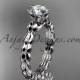 14k white gold diamond vine and leaf wedding ring, engagement ring with "Forever Brilliant" Moissanite center stone ADLR35