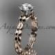 14k rose gold diamond vine and leaf wedding ring, engagement ring with "Forever Brilliant" Moissanite center stone ADLR35