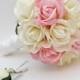 Rose Bridal Bouquet Real Touch Roses White & Light Pink Wedding Bouquet Real Touch Silk Flower Wedding Choose Your Colors