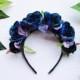 Blue Rose Hydrangea Flower Crown - Rose crown, wedding, bridesmaid, festival, floral crown, headband, halloween, day of the dead