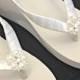 Wedge Bridal Flip Flops White or Ivory Pearl Rhinestone Button Platform Flip Flops, Beach Wedding