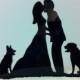 Kissng Couple With Dogs Silhouette Wedding Cake Topper