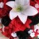Reserved listing Wedding bouquet Bridal Silk flowers BLACK RED WHITE Lily 19 pc package Free shipping Centerpieces Decoration RosesandDreams