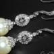 Wedding Ivory Pearl Earrings, Cream Pearl Drop Earrings, Sterling Silver CZ Pearl Bridal Earrings, Swarovski Pearls FREE US Shipping
