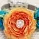 Pastel Orange and Turquoise wedding dog collar, Floral Dog Collar, 2015 wedding color, Turquoise Rose, Pet Wedding accessory, Pastel Wedding