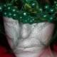 Vintage 50s Millinery Wire Frame Green Satin Fruit Berry Covered Headband Halo Hat with Nylon Veil Netting -One Size