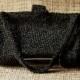 Vintage  Black Beaded Evening Bag / Clutch / Purse with Handles / Wedding Handbag