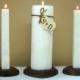 Ships Sept 2:  Wedding Ceremony Unity Candle Set and Wood Stand - Personalized