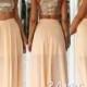 Champagne 2 Pieces Chiffon Sequined Long Prom Dress - 24prom