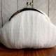 Polka dot clutch, framed white clutch purse wristlet, bridal bag, silk clutch, personalized evening bag, wedding purse