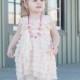 Blush Pink Flower Girls Dress with Ivory Sash, Wide Straps/Cap Sleeves, 2 Inch Ruffles