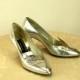 1980s heels silver metallic Stuart Weitzman wedding shoes Size 8