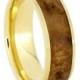18k Gold Ring with Black Ash Burl Wood Ring Inlay, Yellow Gold Wedding Band