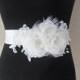 Lace Sash, Boho Sash, Bridal Sash, Wedding Dress Accessory, Feathered Sash, Floral Sash, Organza Sash with pearls and swarovski crystals