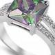 Princess Cut Square Mystic Rainbow Topaz Solid Stelring Silver Round Diamond CZ Accent Dazzling Split Open Shank Wedding Engagement Ring