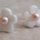 Pearl Plumeria Earrings Sterling Silver Carved Mother of Pearl MOP White Wedding Bridal