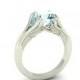 Engagement Ring Angel Wings,  Genuine Natural Aquamarine Stone Set in 14k White Solid Gold, Wedding and Engagement ring