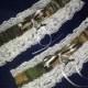 Hunting Deer Camo Camouflage Wedding Garter Set w/ Ivory Lace, Realtree