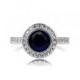Blue sapphire halo engagement ring, diamond ring, white gold ring, bezel engagement, sapphire halo, blue, diamond ring, vintage style