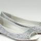 Flat Wedding Shoes- Open Toes-  Silk Flat Bridal Shoes with Austrian crystals- Halle