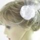 White Hair Flower, Bridal Fascinator, Satin and Organza Flower with Pearls, Lace, Feathers, Veil