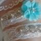 Something Blue Jeweled Wedding Garter Set, Crystal Bridal Garter, Aqua Garter, Bridal Lingerie, Rhinestone Garter, Bridal Accessories