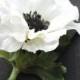 Wedding Flowers, White silk anemone with black center boutonniere.